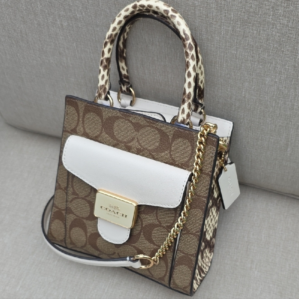 COACH Pepper Mini Signature Canvas Snakeskin Embossed Leather Crossbody C7227